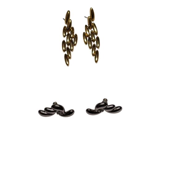 Lot of 2 Modernist Post Earrings Gold-Tone Linked Dangles & Silver-Tone Swirls - Picture 1 of 5